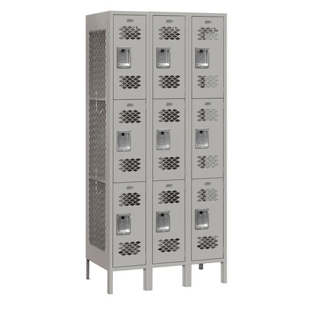 Salsbury Industries Wardrobe Locker, 36" W, 15" D, 78" H, (3) Wide, (9) Openings, Gray 73365GY-A